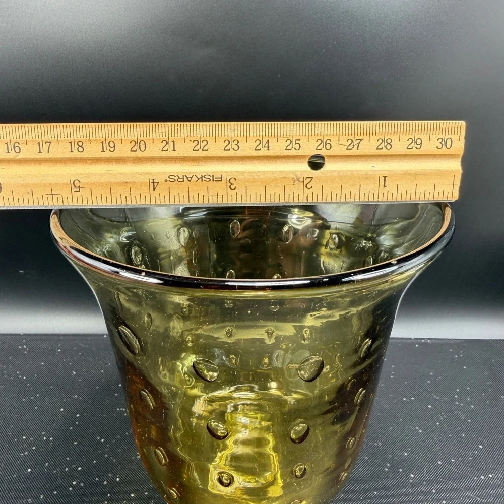 Venetian‎ Italian Glass Amber Controlled Bubble Vase Footed Pedestal Bullicante